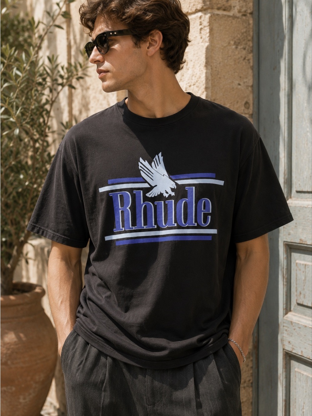 RHUDE Rossa Tee in Vintage Black Short Sleeve t Shirt